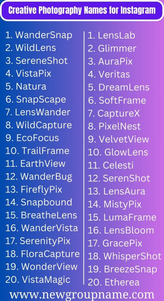 Creative Photography Names for Instagram